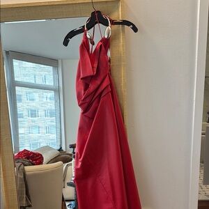 Jonathan Simkhai Red Ruched Halter Gown